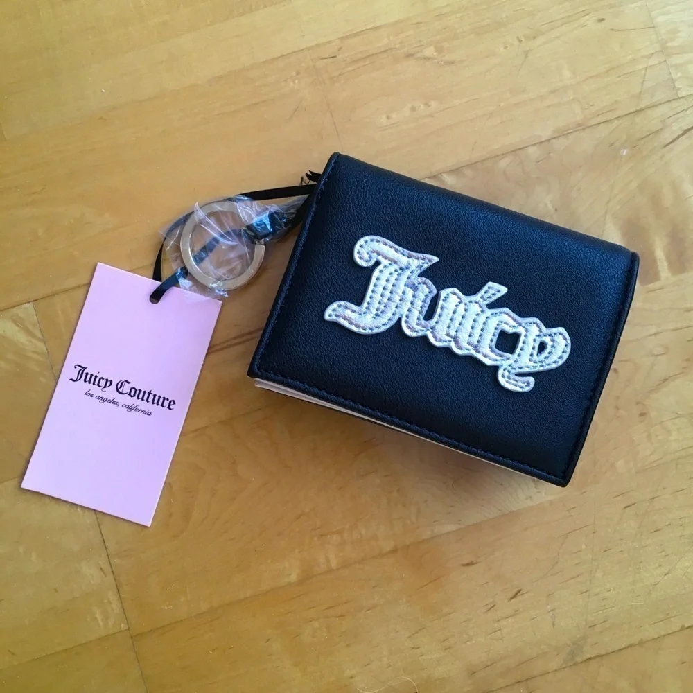 Juicy Couture Structured Bi-Fold Wallet, Black, White, Gold